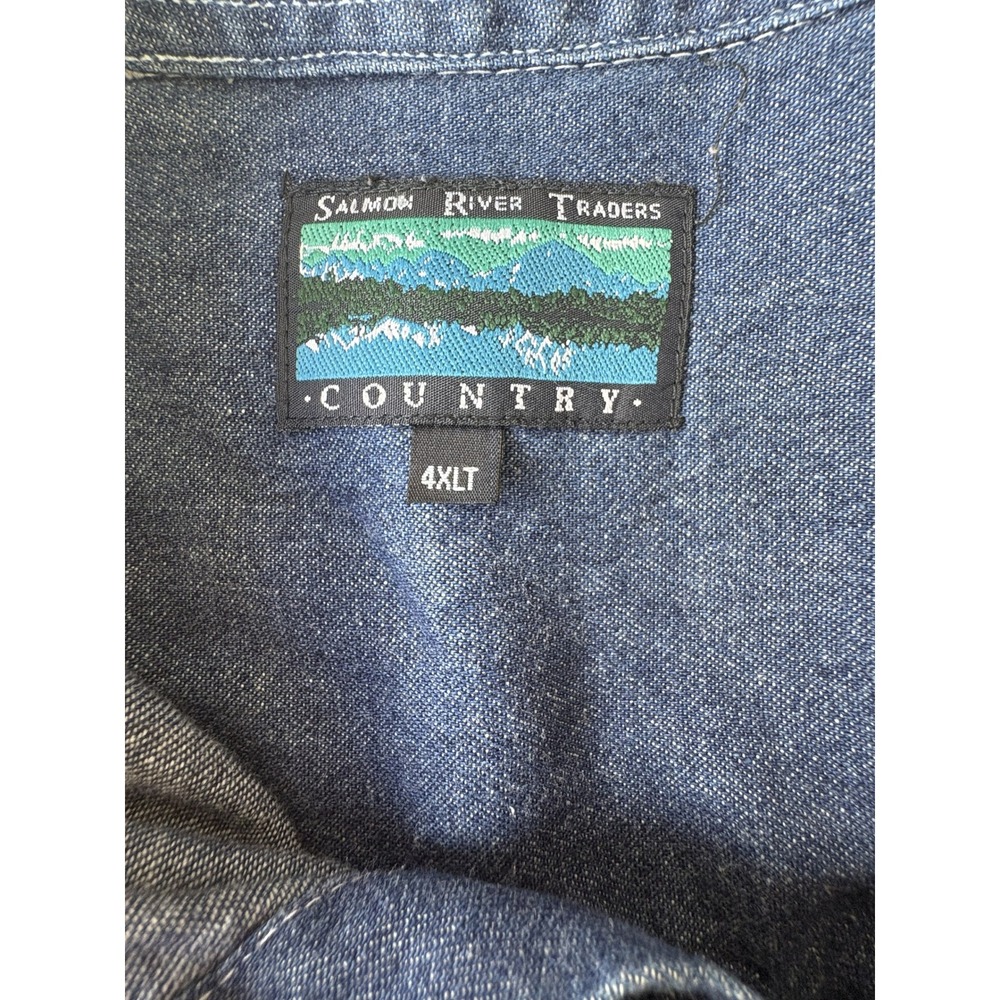 Vintage Salmon River Traders 4XLT Denim Shirt Blue Short Sleeve Western - Picture 3 of 7